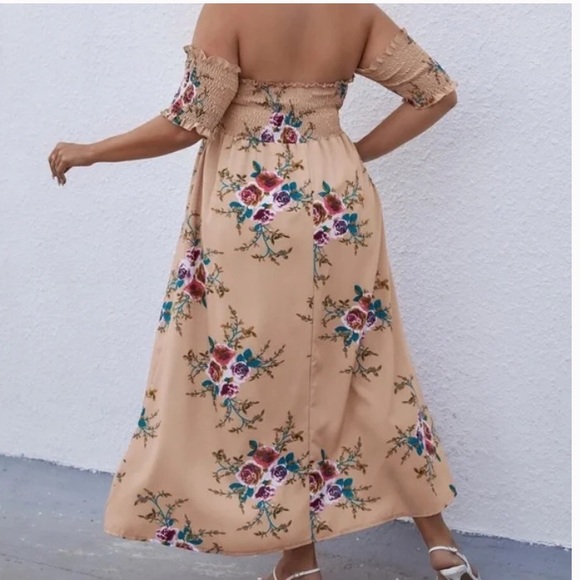 Boho Plus Floral Print Off Shoulder Cottagecore Dress - Picture 11 of 14